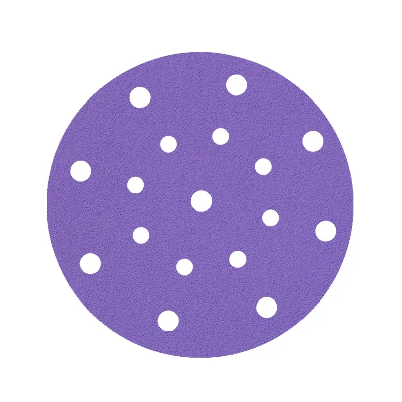 6 inch 17 holes Sandpaper  Purple Ceramic Sanding Disc  Hook and Loop Sanding Paper Abrasive Discs for Automotive
