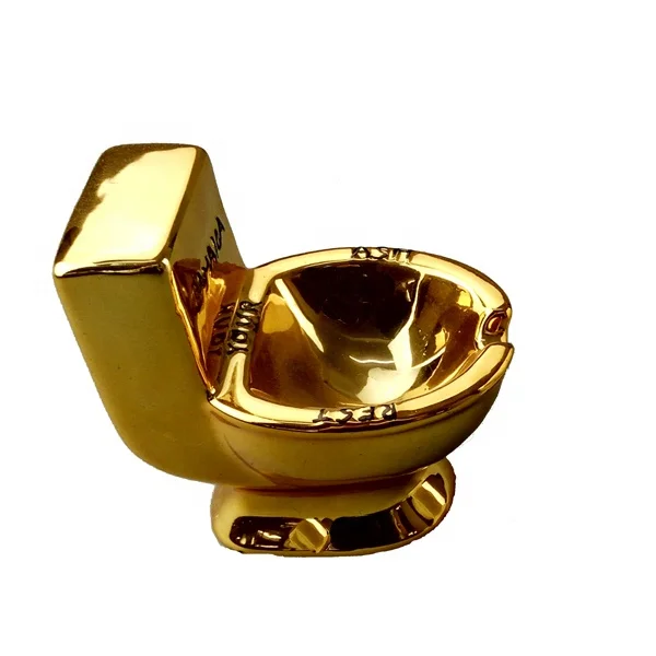 Funny Gift of Gold Plating Toilet Shape Ceramic Ashtray