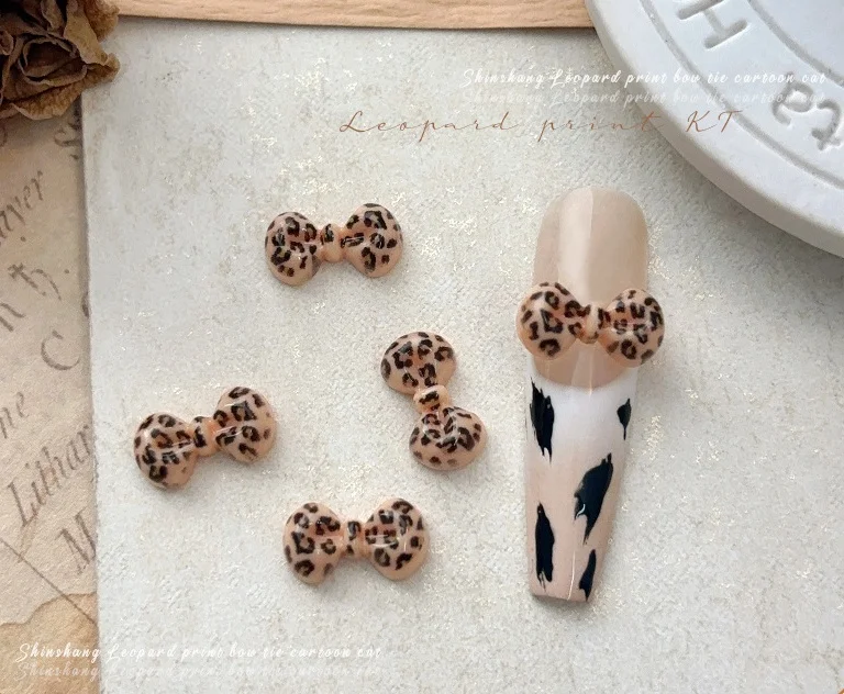 Leopard Print KT Cat Nail Accessories New Cute Cartoon Cat Bow Love Nail Accessories