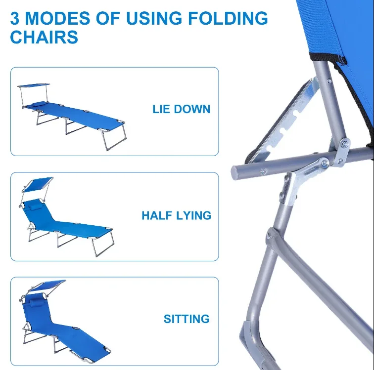 Outdoor Chaise Lounge Chair Patio Beach Reclining Sun Bed Swimming Pool Sun Lounger Metal Aluminum Outdoor Furniture