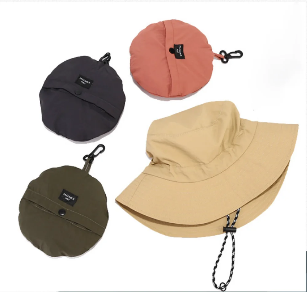 Outdoor Waterproof Bucket Hat Foldable Pocket Cap Quick Dry Fishing Traveling Riding Climbing Portable Hat With Wind String
