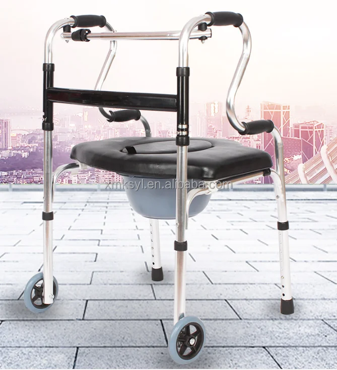 Aluminium walking AID with Enlagre bucket and U shape seat convenient to use with seat with potty