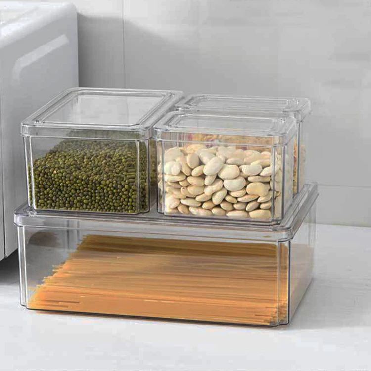 Kitchen Refrigerator Clear Acrylic Stackable Plastic Storage Organizer Drawer Airtight Fridge Food Container Boxes Set