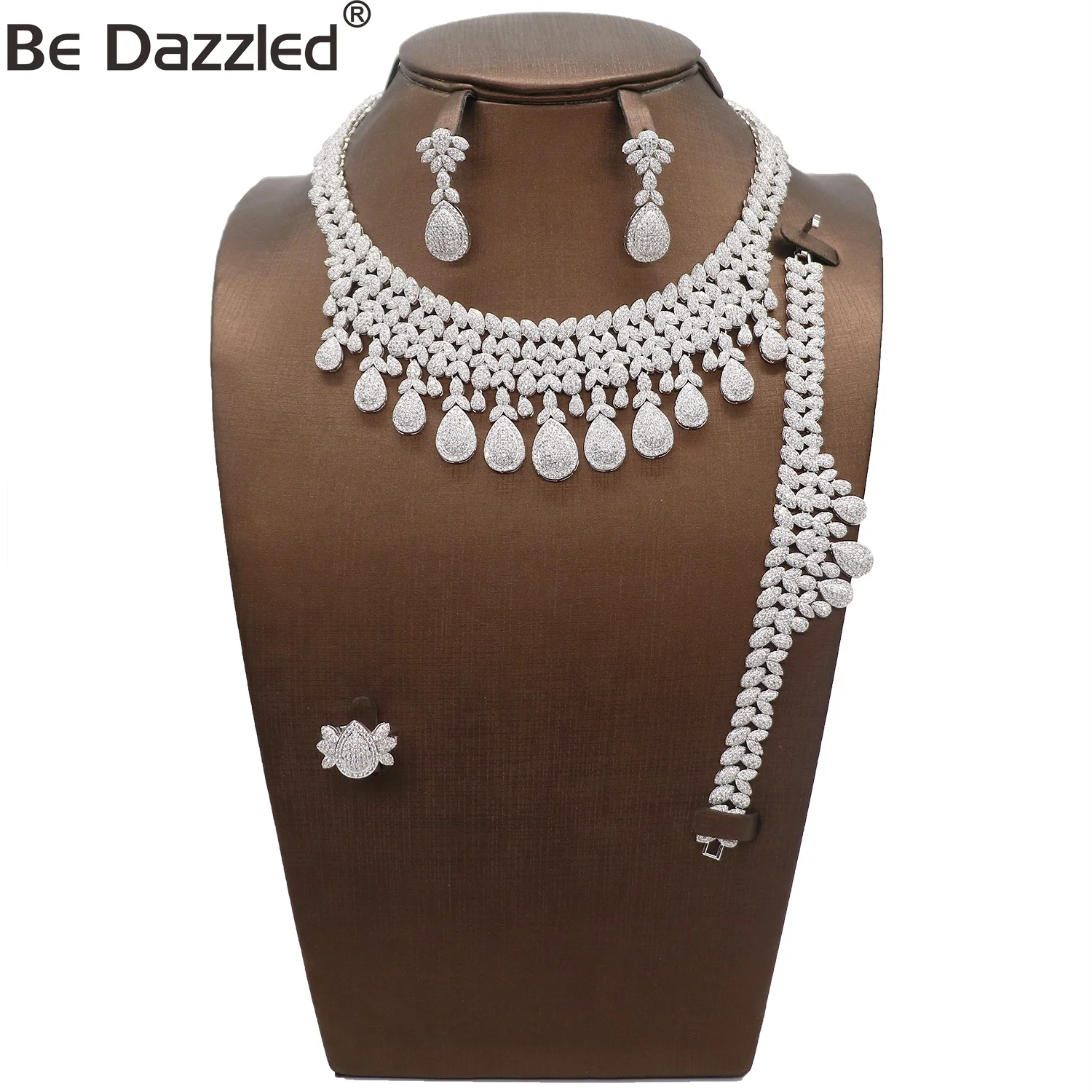 Bedazzled African Luxury Fashion Rhodium Plating Wedding Dubai Women Big Zirconia Jewelry Set