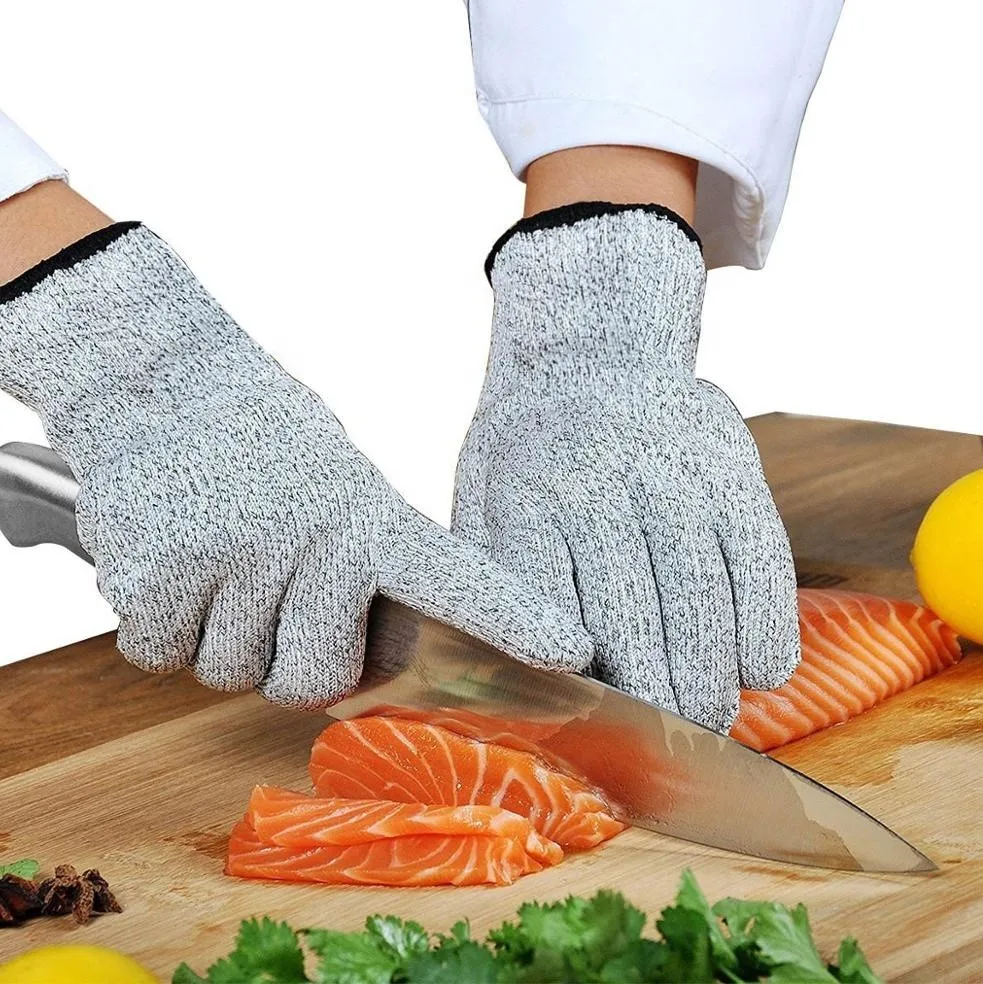 CE EN388 4544 Level 5 Cheap 13G HPPE Safety Kitchen Anti Cut Resistant Glove