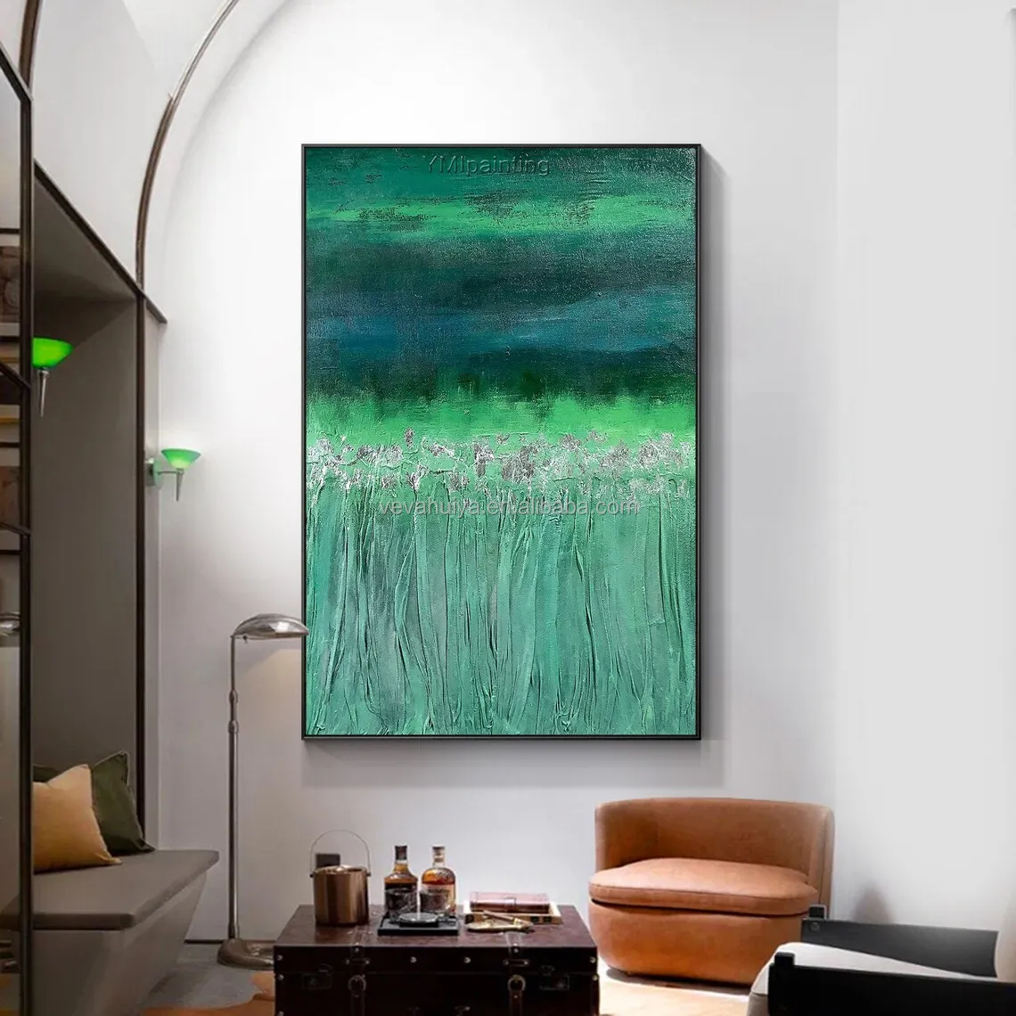 Abstract Painting - Abstract Wall art tree Green  canvas Painting Winter Art artwork Heavy Textured by OTO