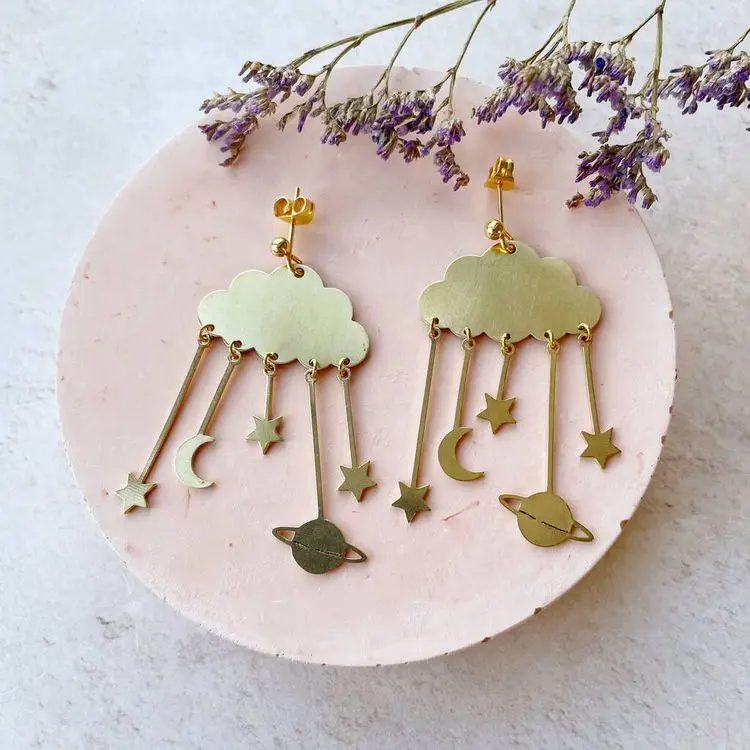 good sales promotion customizable 24k gold moon planet clouds zircon bulk fine jewelry silver 925 cat earring