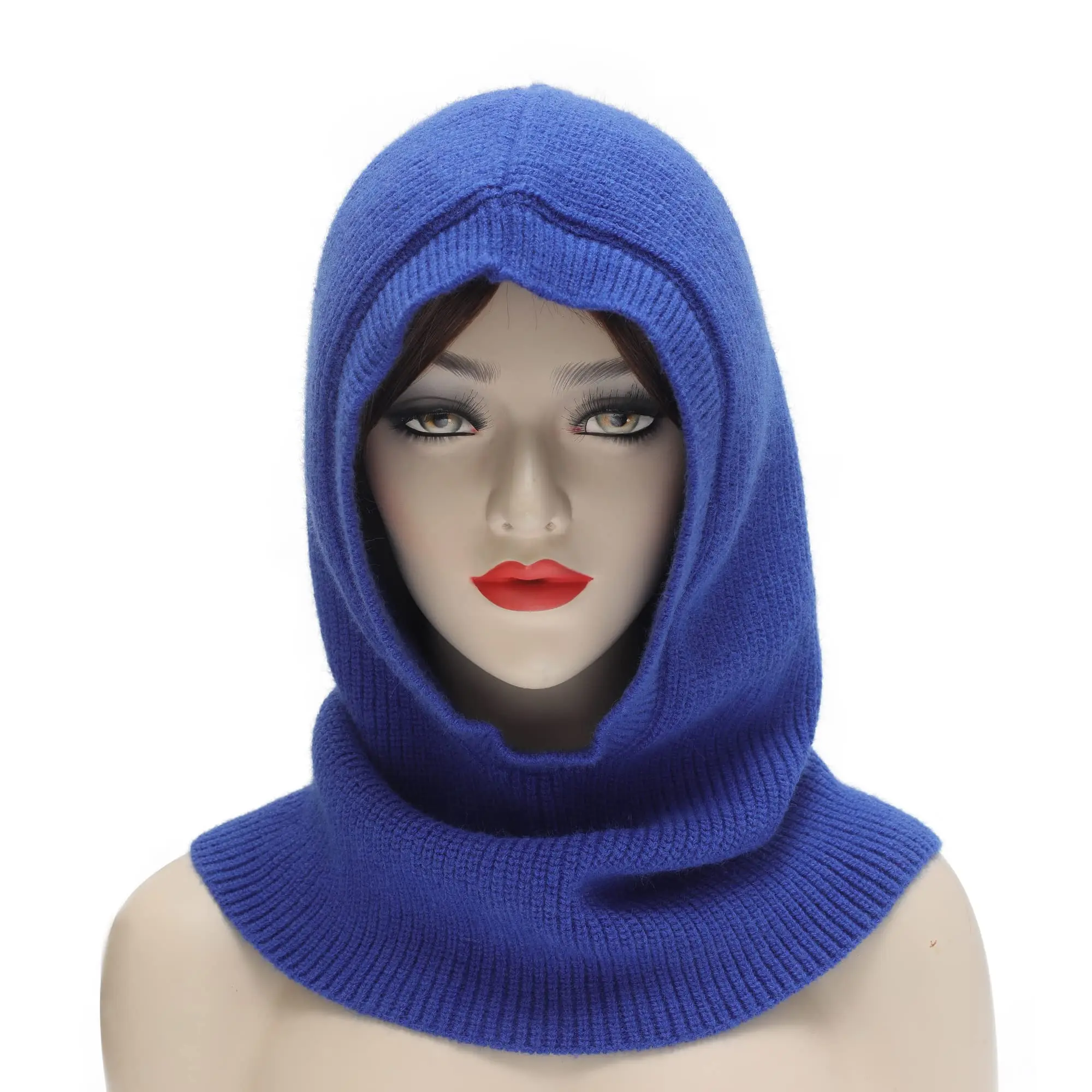 Winter Knitted Hat Windproof Hooded Scarf 1 hole head cover  Balaclava Beanie hat and scarf 2 in 1