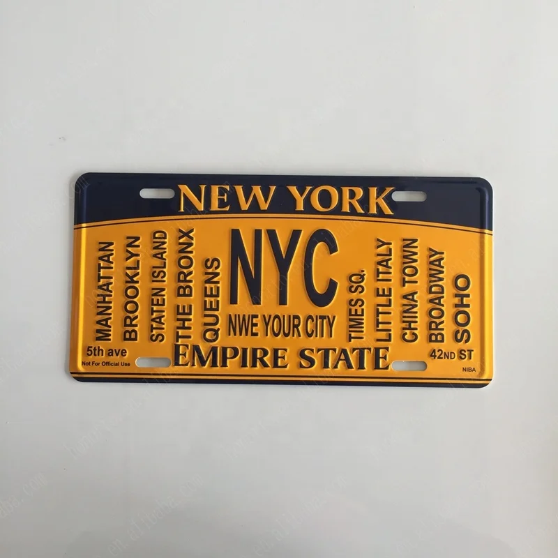 USA NewYork City souvenir wholesale custom souvenir wall decoration embossed decorative metal aluminum license plate