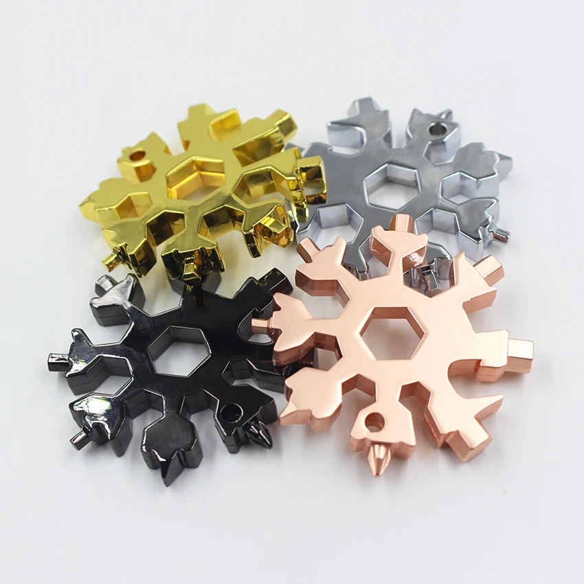 Высококачественный многофункциональный инструмент из нержавеющей стали, цинковый сплав, многофункциональный инструмент, открывалка, пользовательский дизайн, 18 в 1, инструмент для снежинок