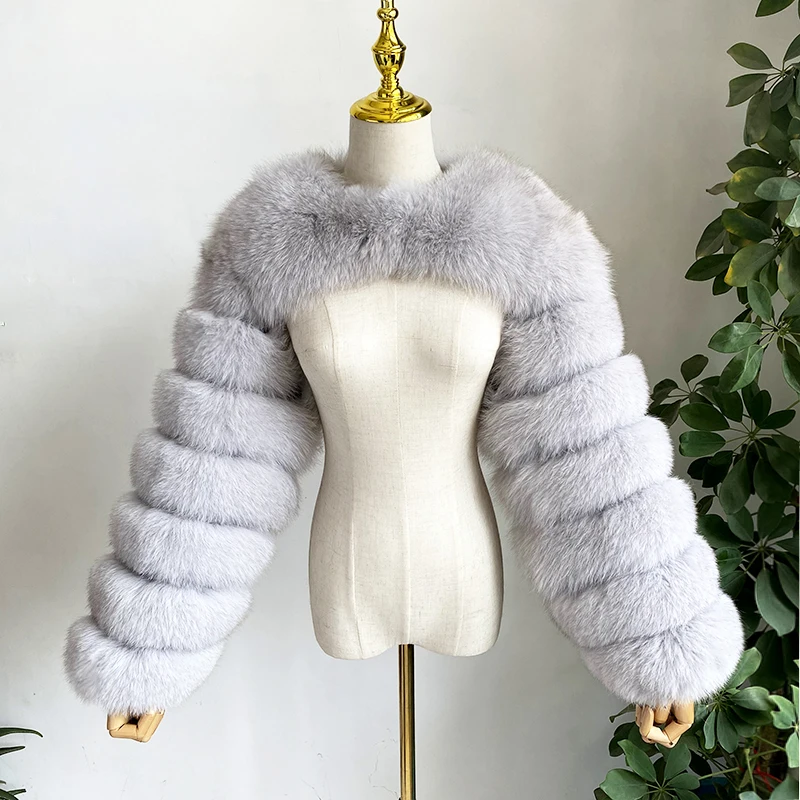 New Fashion Winter Women Natural Real Fur Outerwear Two Sleeves Fox Fur Coat