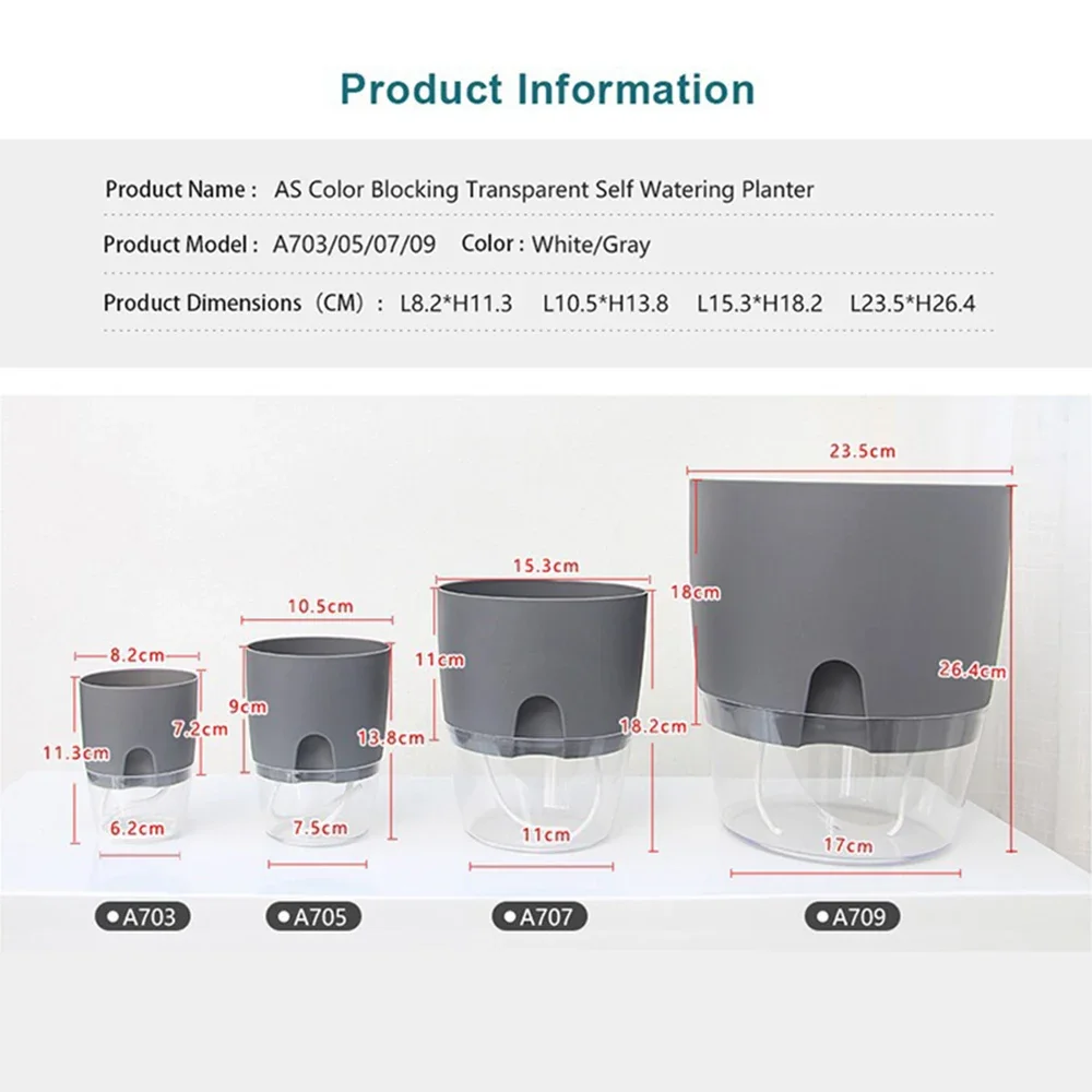 Transparent Plastic Flower Pot Self Absorbing Large Plant Pot Creative Double Layer Water Storage Lazy Automatic Green Planter