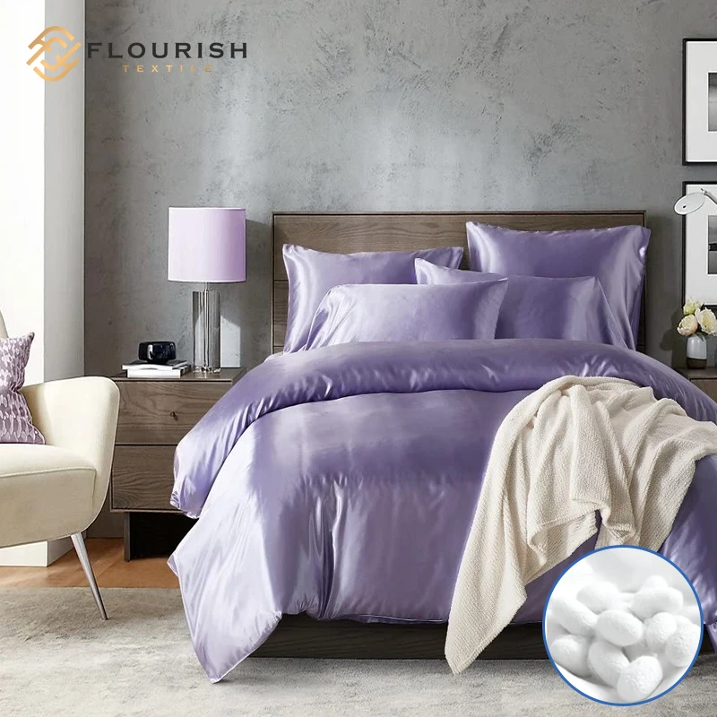 Flourish OEM ODM High Quality Solid Color King Size luxury silk jacquard bedding set Bedding Set Duvet Cover
