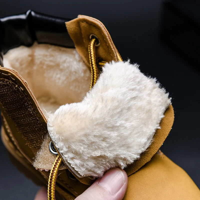 Ботинки детские зимние Нескользящие, классические водонепроницаемые, замшевые, повседневная обувь для мальчиков, черные, хаки