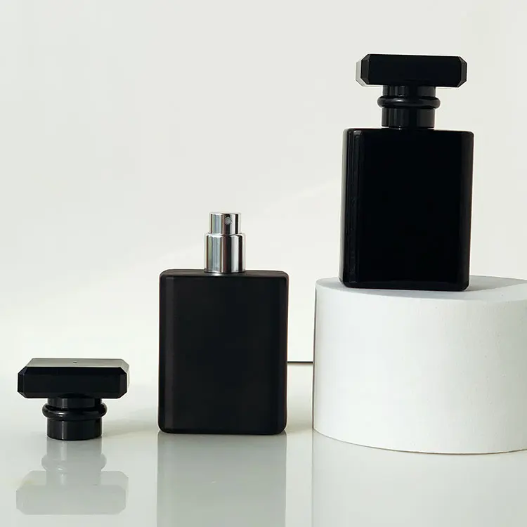 Cool 50ml 100ml black spray square glass perfume bottle for men cosmetic bottle black acrylic cap