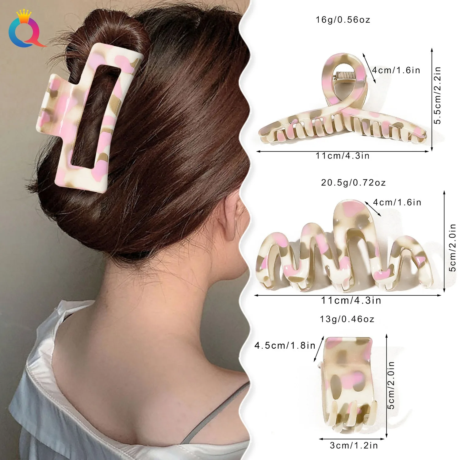QIYUE Color milk wavy hair claw clip Three-pronged hair claw clip with color milk print Square hair clip with color milk print