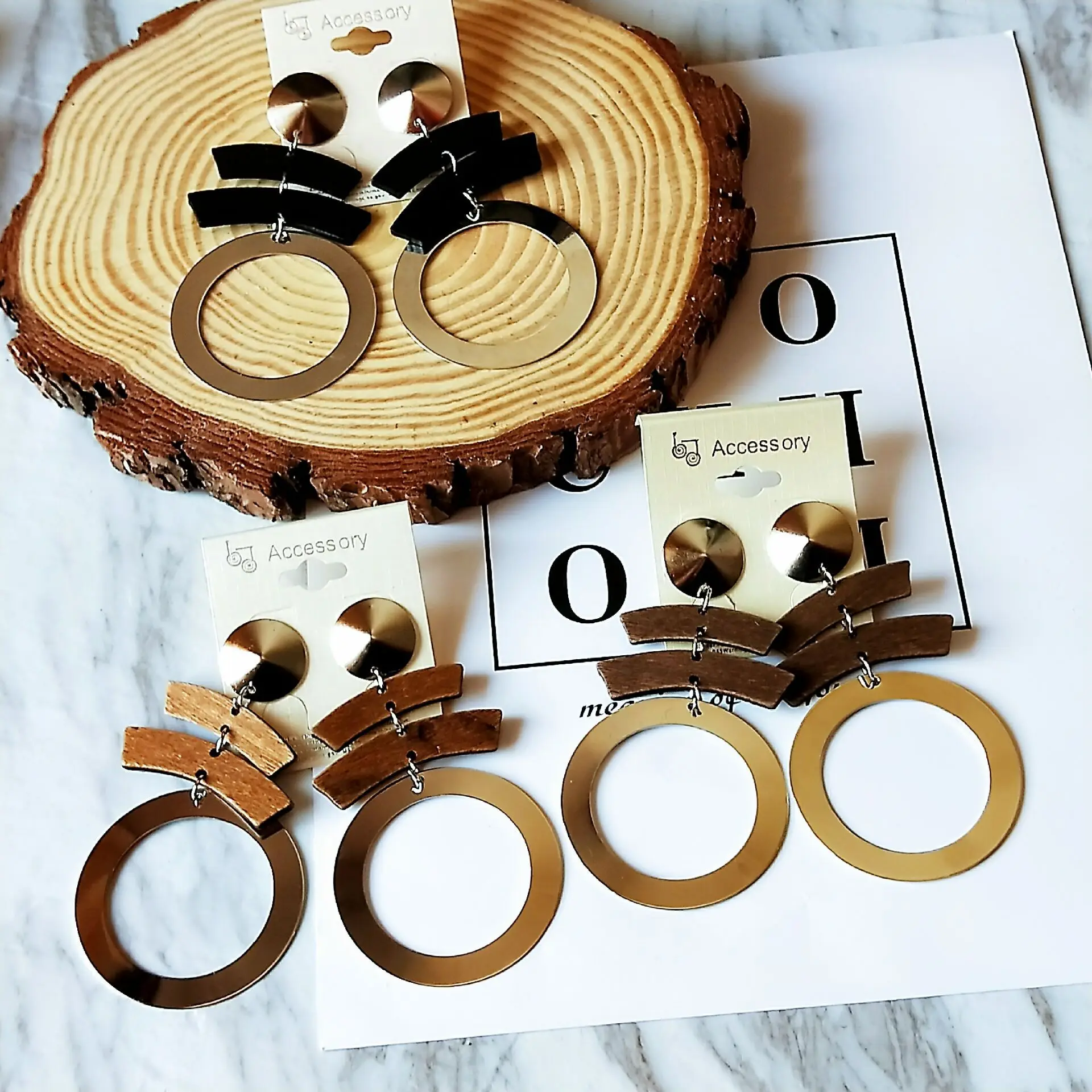 African Geometric Wooden Drop Earring Long Hollow Round Handing  For Womens Jewelry Accessories Earring