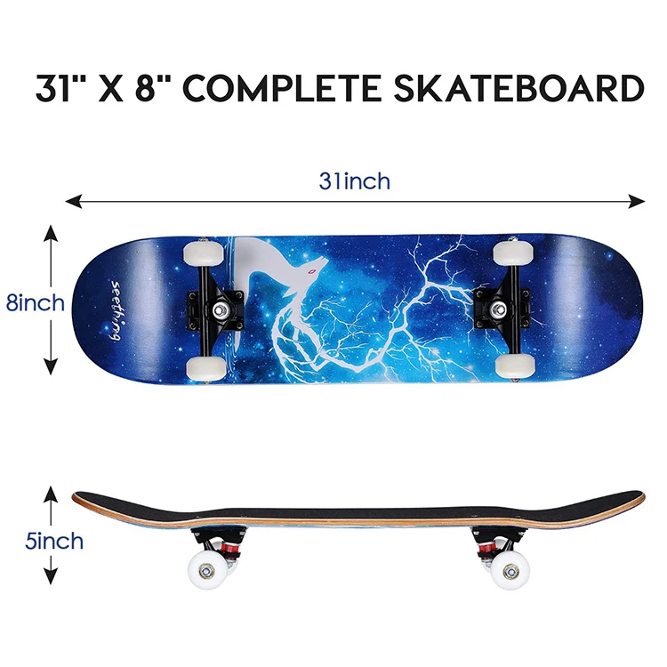 
Wholesale Custom Print PU Casting Skateboard Wheels Non-slip 7-ply Maple Plywood Skate Board 