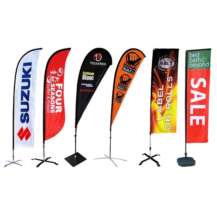 Wholesale Outdoor Barbershop Large Advertising Flying Beach Feather Flag Banner With Pole Stand Base Promotional Flags Banners