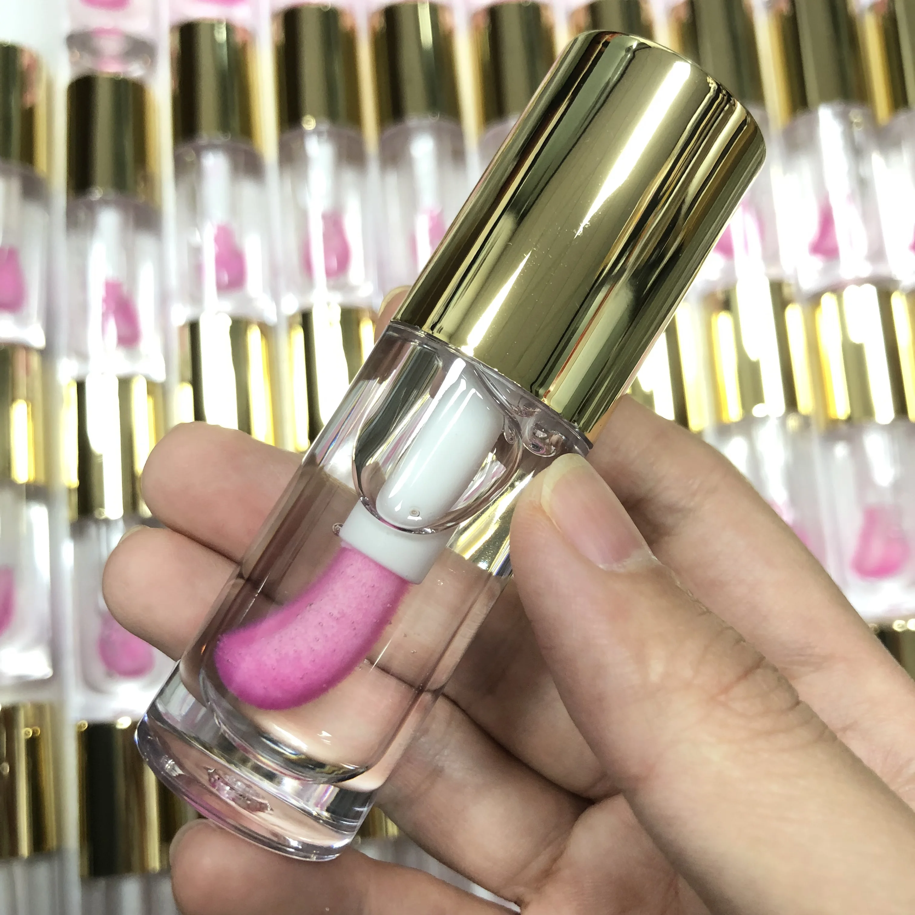 High quality oem color changing pink custom unique lipgloss custom tubes with large wand