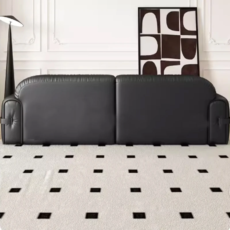 SUKE Luxury American style Pure Black genuine Leather sofa Set Retro modular Straight Row sectional couch Living Room Sofas