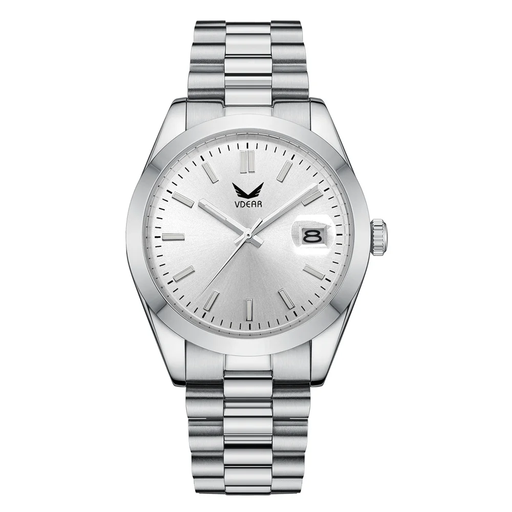 Wholesale Luminous Pointer Quartz Movement Simple Fashion Stainless Steel Wristwatch Man Watch Silver Luxury Homme Montre