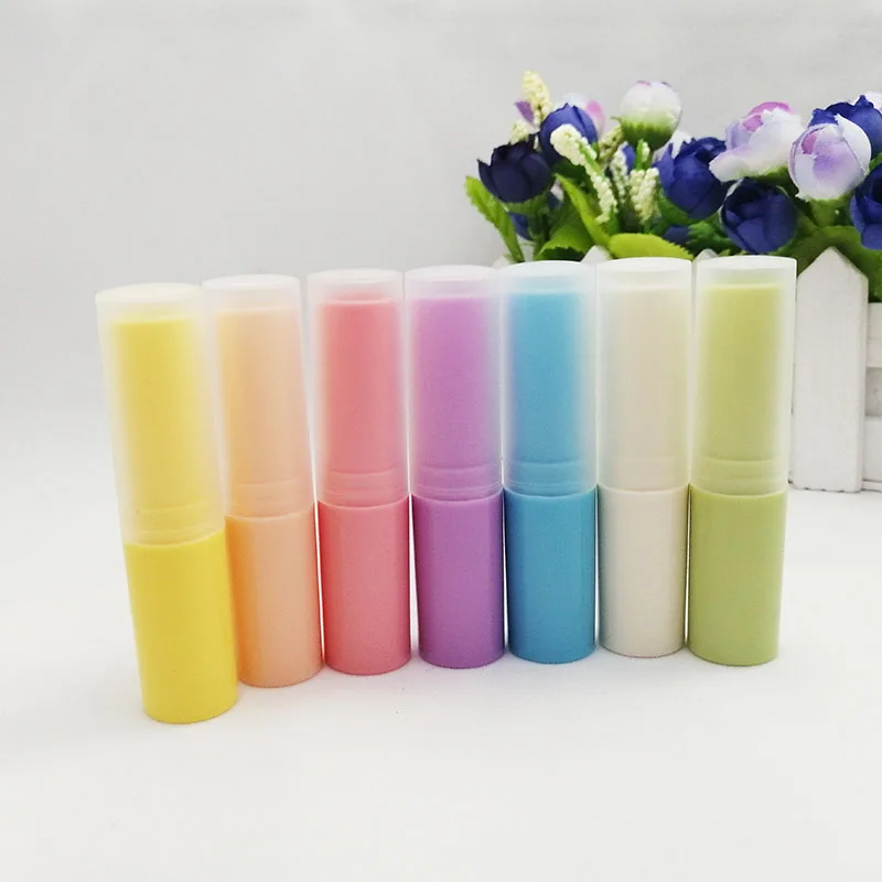 Macaron color plastic lip balm tube Slender cylindrical Lipstick tube rotating   Directly filled  with frosted lid