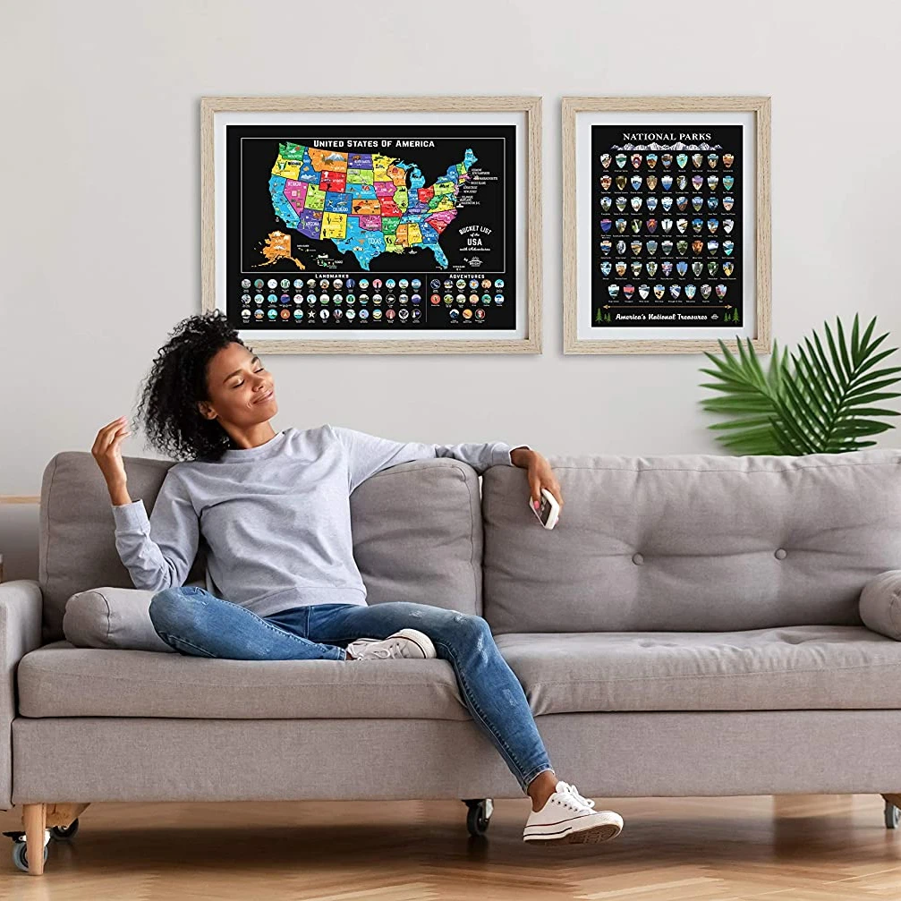 2021 карта Соединенных Штатов и государственных парков США, постер с царапинами, Карта путешествий в подарок