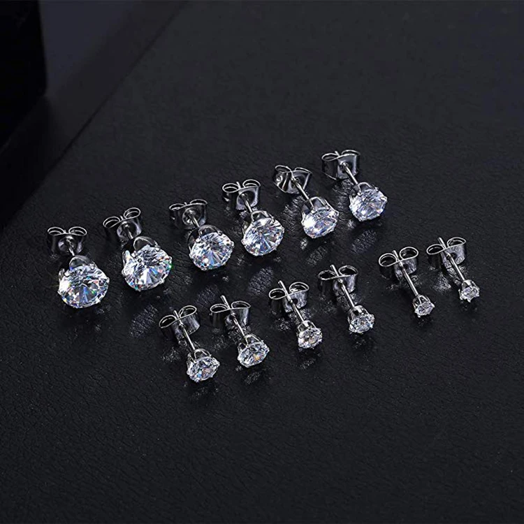 Luxury 925 Sterling Silver White Gold Pave Cubic Zircon Diamond Studs Earring
