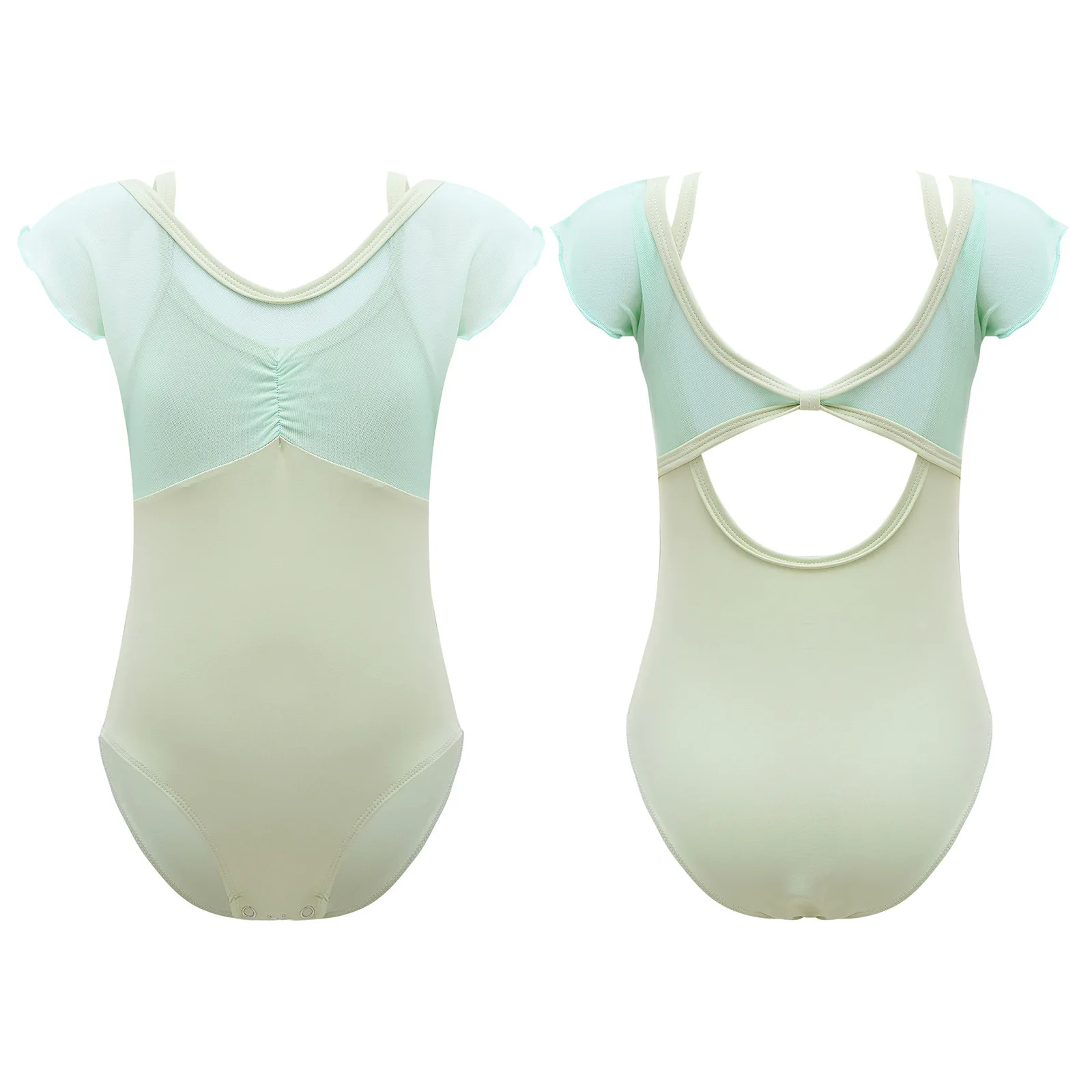Short Sleeve Rhythmic Gymnastics Practice Kids Open Crotch Girls Ballet Skirt Bodysuit Leotard