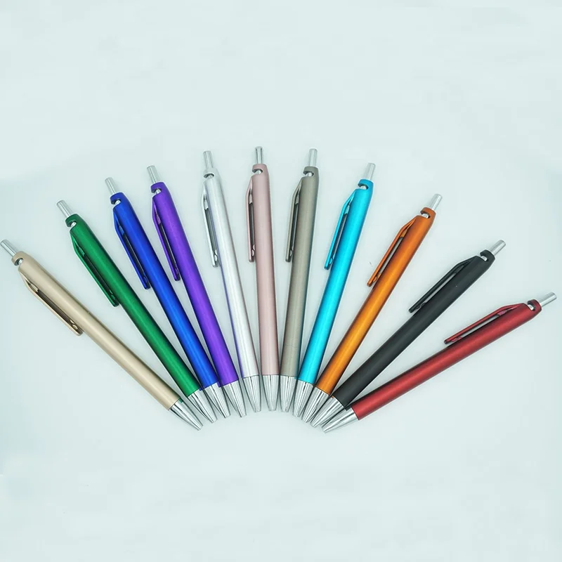 Thin Body Metallic Colored Painted Barrel Chromed Plunger And Tip Slimline Ball Point Pen Kits