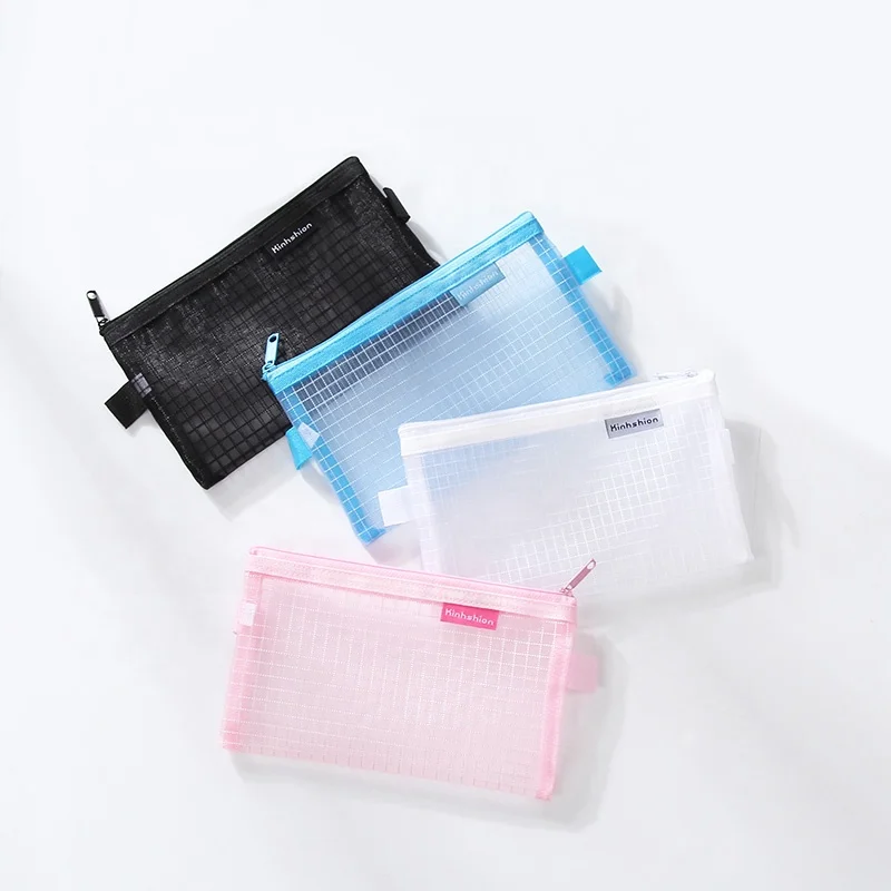 Student test dedicated portable large capacity stationery simple and transparent mesh pen pouch storage pencil bag custom