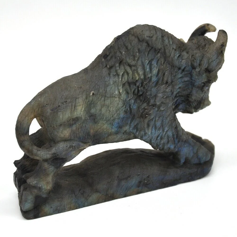 Wholesale Natural Labradorite crystal carving Buffalo Statue