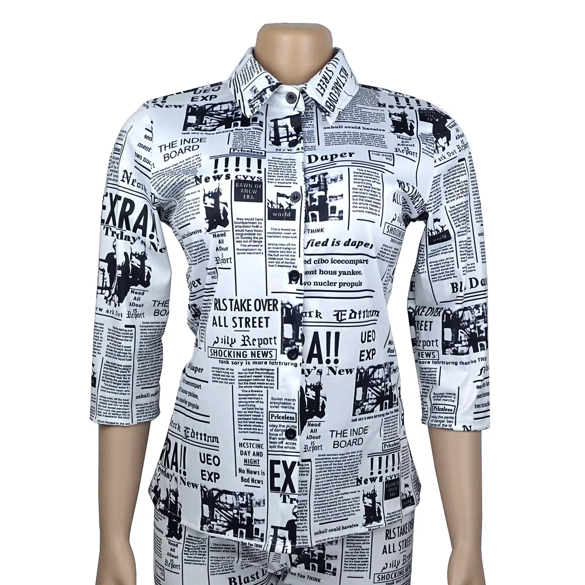 J9689 2021 New fall women clothes comfortable long sleeves newspaper printing two pieces set