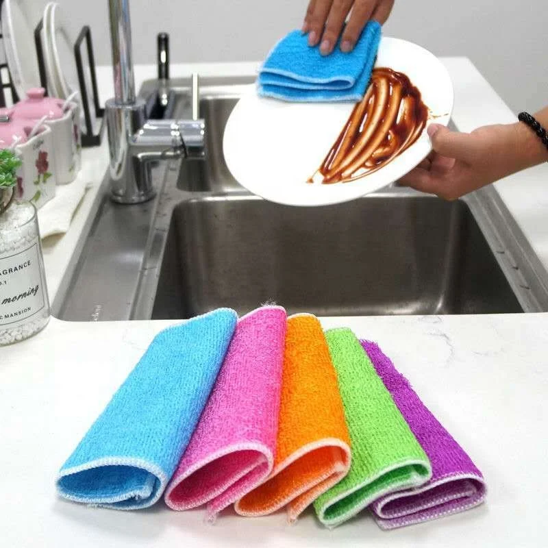 Bamboo Wood Fiber Kitchen Dish Cloth Towel Bamboo Fiber Dishwashing Cloth Kitchen Dishcloth Kitchen Cleaning Towel