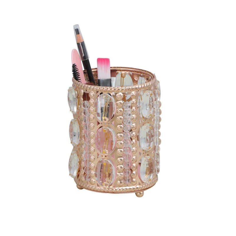 Gold & Silver Crystal Rhinestone Designs Beauty Nail Pen & Makeup Brush Holder