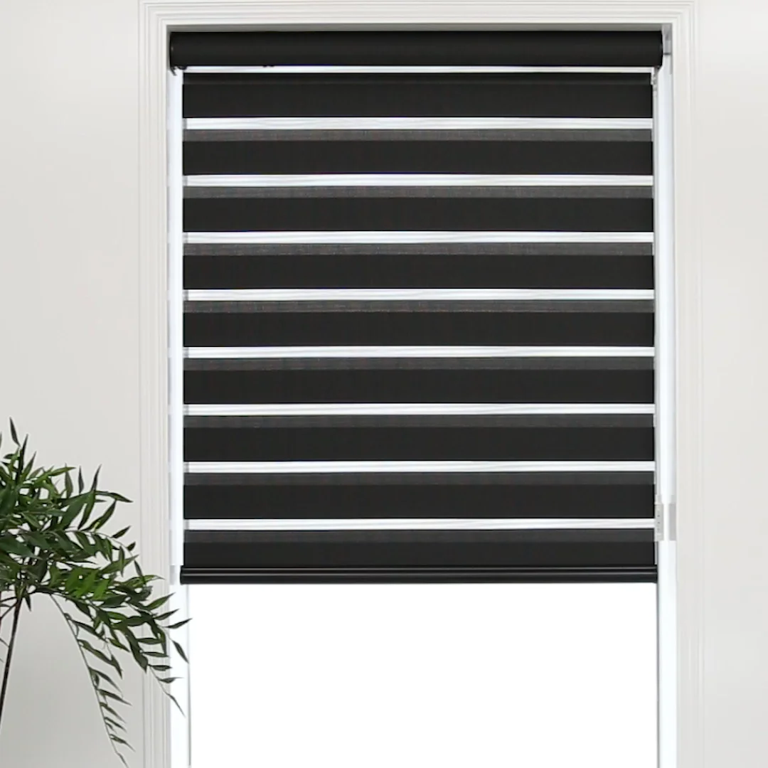 Automatic Motorized Tuya Alexa Control Black Hotel Blackout Double layer Zebra Blinds With Wifi