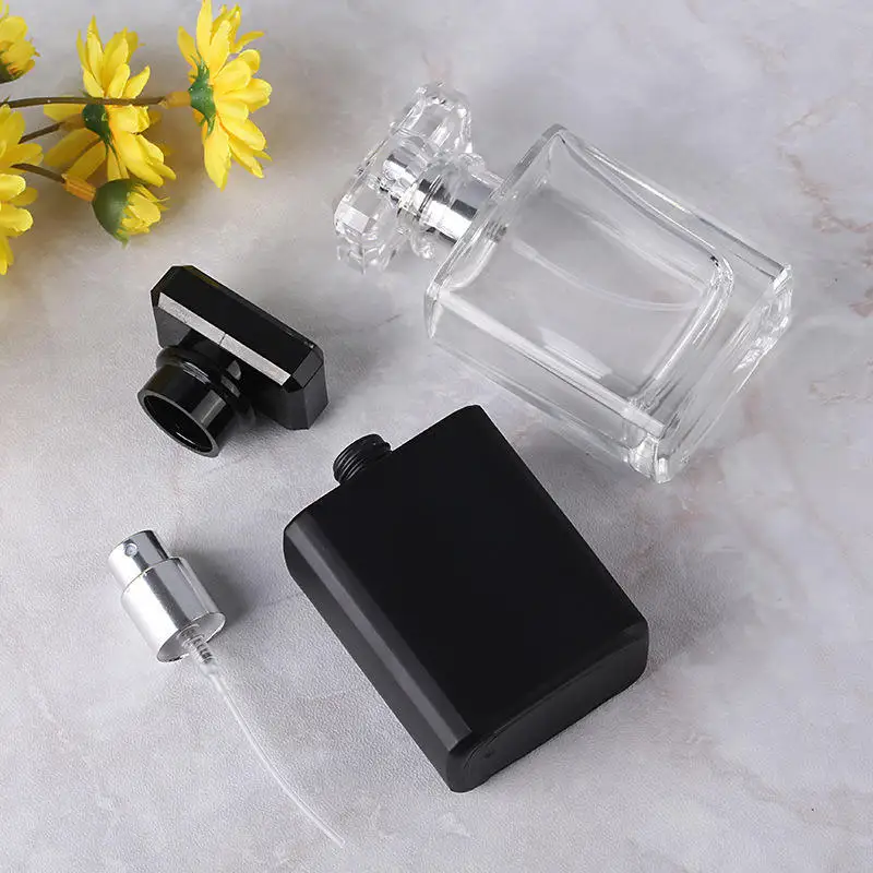 Hot Sale 30ml 50ml Frosted Black Square pump Spray perfume Glass Bottle For Perfume