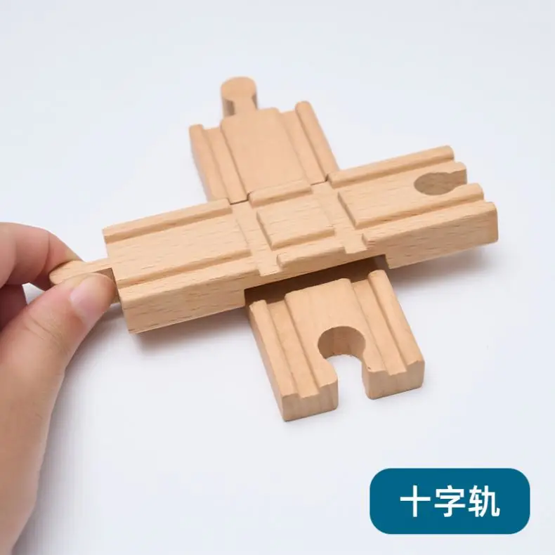 Unisex Montessori Block Assembled Wooden Railway System Traffic Sign Toys Engraved Train Track PC Material Train Set Children