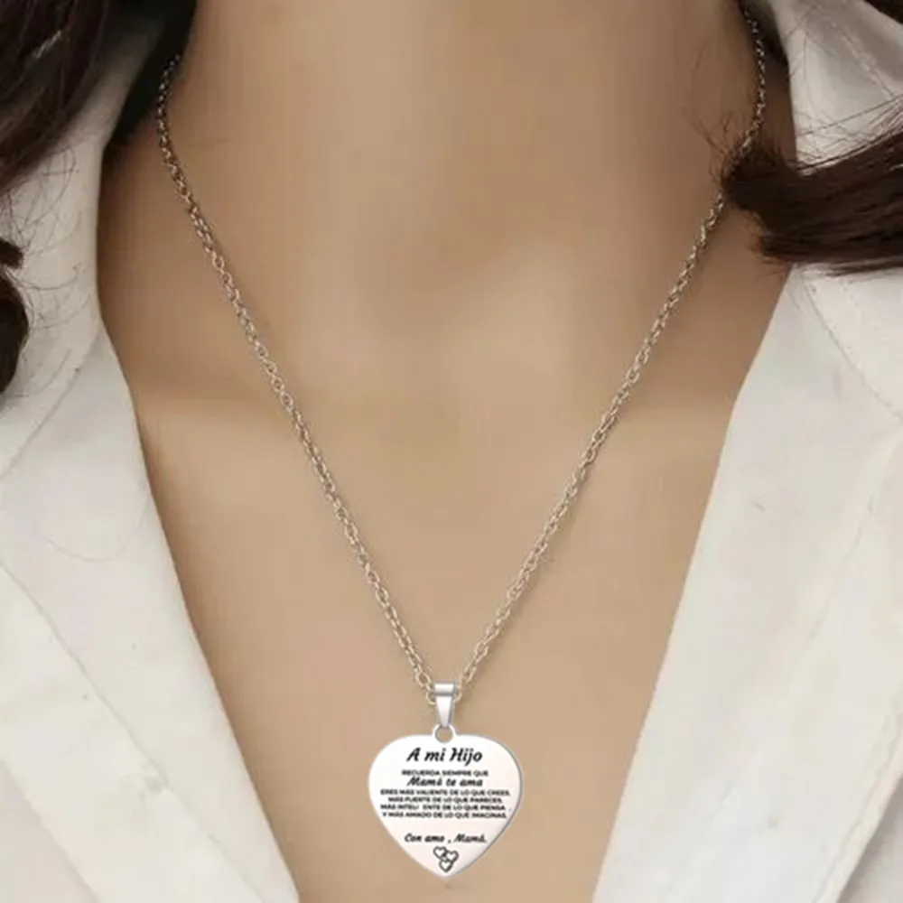 Hot Selling Family gift A MI HIJO Pendant Stainless Steel Love Heart Affection Inspirational Family Necklace