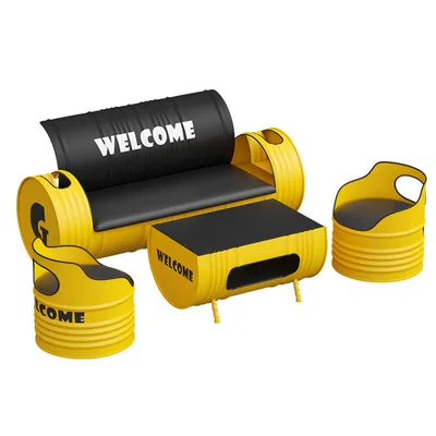 Retro iron oil barrel outdoor restaurant bench metal outdoor leather sofa industrial metal dining accent leather chair