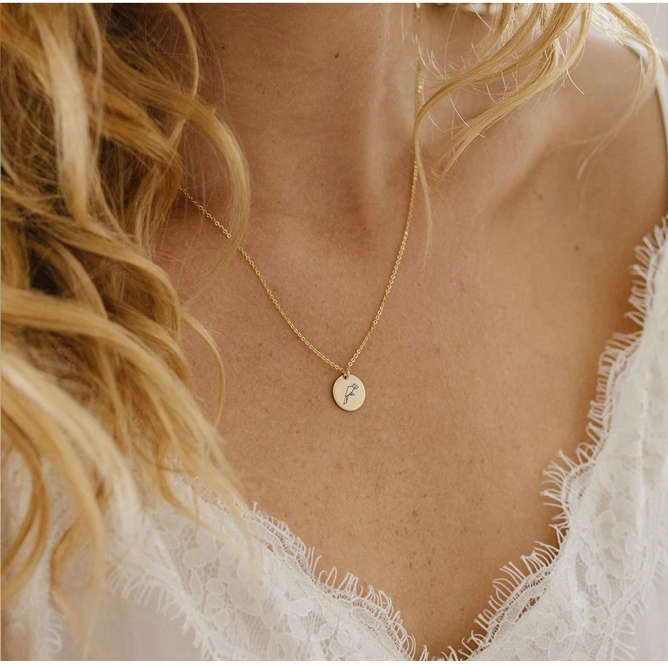 Hot-selling316L  Custom 9MM Round Disc Pendant Animal Patterns Stainless Steel  Necklace