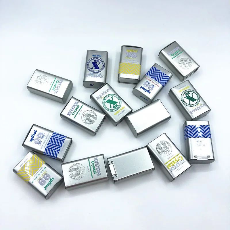 Amazon HOT Sale Xylitol Mint Box Chew Gun Mini Candy Tin Box With Hinged Lid