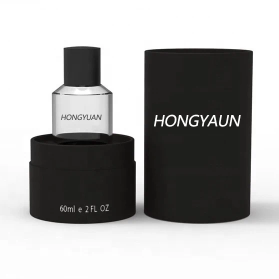 High quality empty h cylinder transparent OEM glass 50 ml perfume bottle with gift box pump sprayer