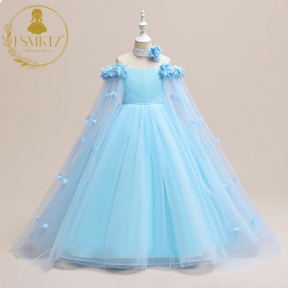FSMKTZ  Kids Fashion New Tulle Ball Gown Flower Girls Dress Wedding Frock for Kids Boutique Children Garment Big Girls Dress