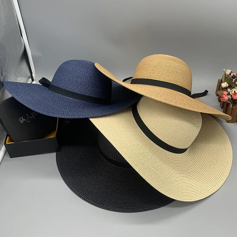 Women Wide Brim Straw Panama Roll up Hat Fedora Beach Sun straw Hat