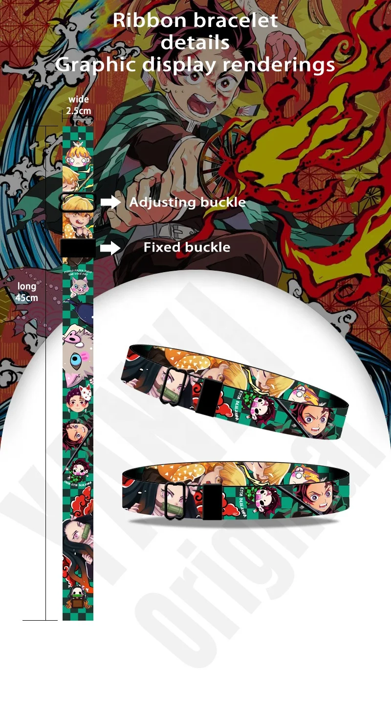 Anime Demon Slayer Adjustable Polyester Wristband Sublimation Fabric Bracelet Fashion Promotional Gift For Kids Adults