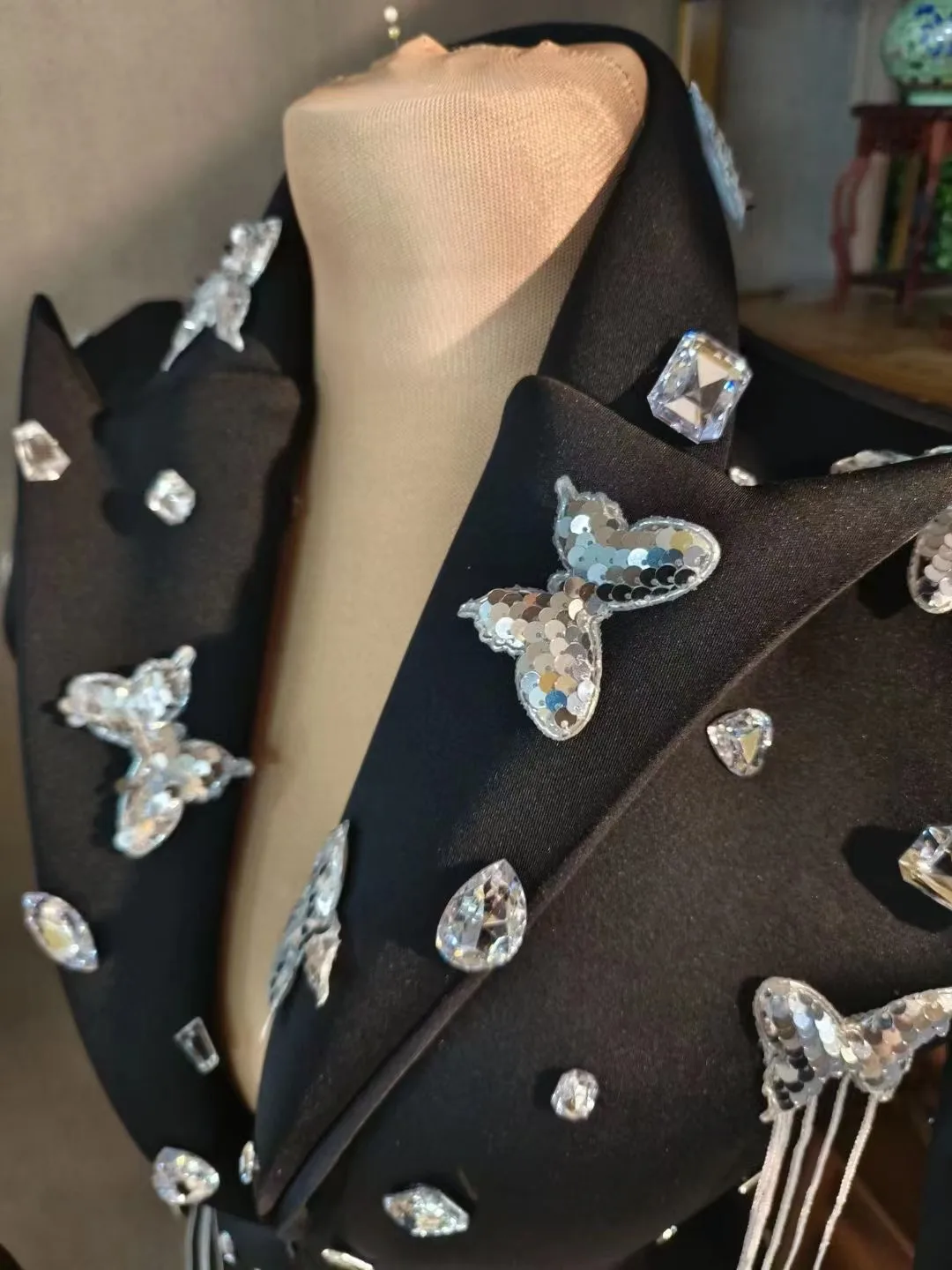 AD1726 New Arrival High Quality V Neck Black Dress With Sleeve Tassel Sexy Club Mini Butterfly Dresses