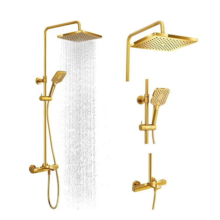 High End Bathroom Rainfall Exposed Polish gold Luxury Hotel Shower Sets and Faucets Bath Shower Mixer