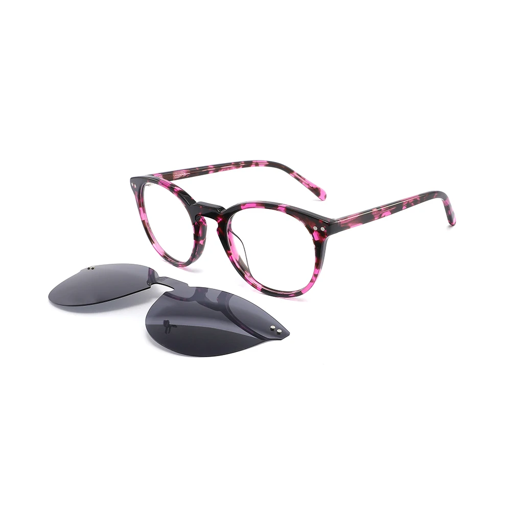 Branded women myopia round clip-on sunglasses acetate eyeglass frames